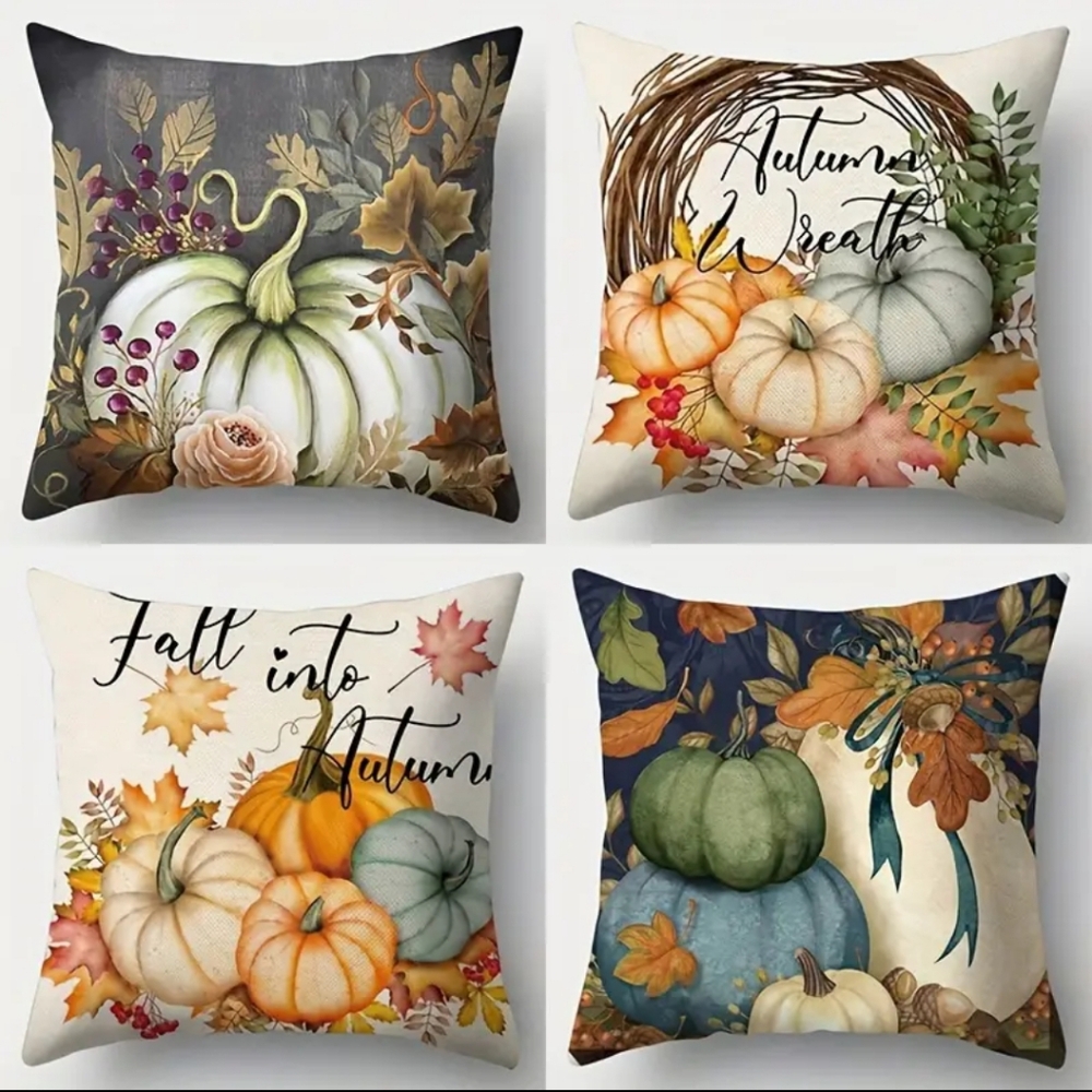 Throw Pillow Covers Autumn/Halloween/Thanksgiving. Set of 4. NIP.